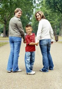 a family takes a walk