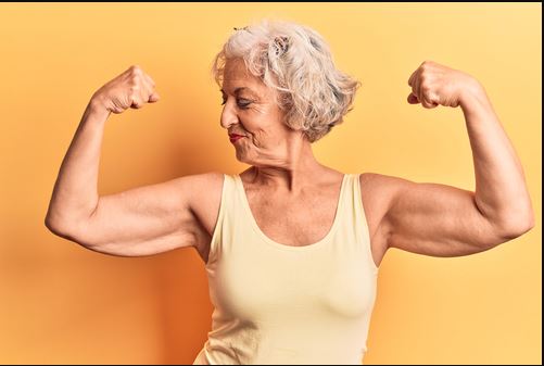 Older woman keeps muscles strong