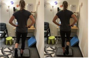 Courtney uses the balance monitor